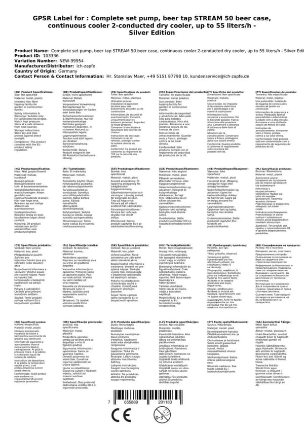 Täydellinen setti - Oluthana - Stream 50 kaksilinjainen kuivajäähdytin, jäähdytin 50 litraa/h, KEG: Type A, KEG 2:5 litran adapteri