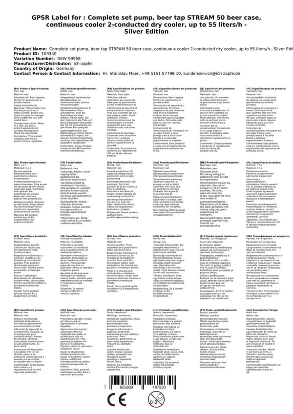 Täydellinen setti - Oluthana - Stream 50 kaksilinjainen kuivajäähdytin, juoksujäähdytin 50 litraa/h, KEG: ilman, KEG 2:5 litran sovitin