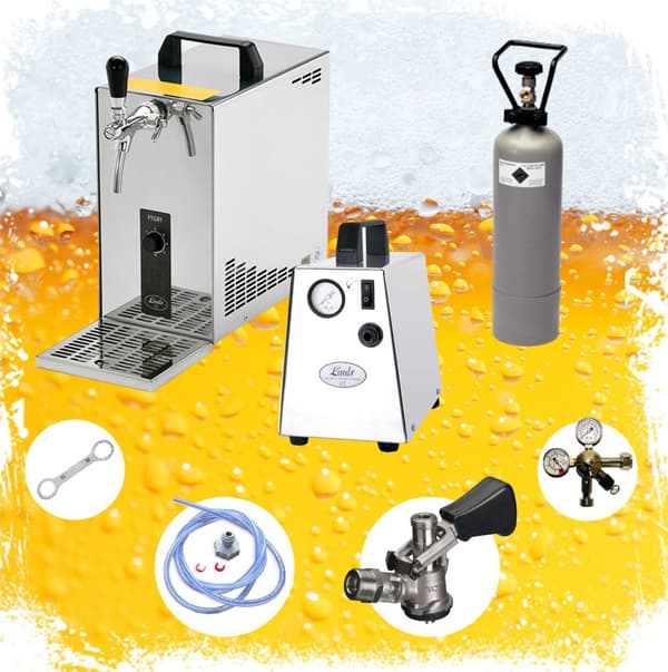Komplett set - Öltapp, Öldispenser, Ölmaskin, Ölautomat PYGMY 25, en linje torr kylare, 35 liter/h, waterchiller, Green Line, KEG:utan