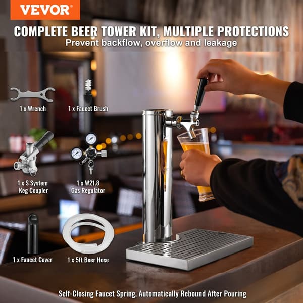 Kegerator-torni sarja, yksittäinen hana-muotoilu, kestävä ruostumaton teräs, kaksoismittausvalvonta