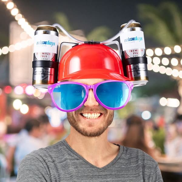 Relaxdays Festöl för Drink, Rörhjälm, 2 Ölburkar, Rolig Artikel Karneval Fotboll, Röd
