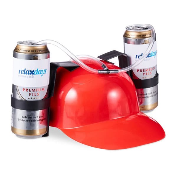 Relaxdays Festöl för Drink, Rörhjälm, 2 Ölburkar, Rolig Artikel Karneval Fotboll, Röd