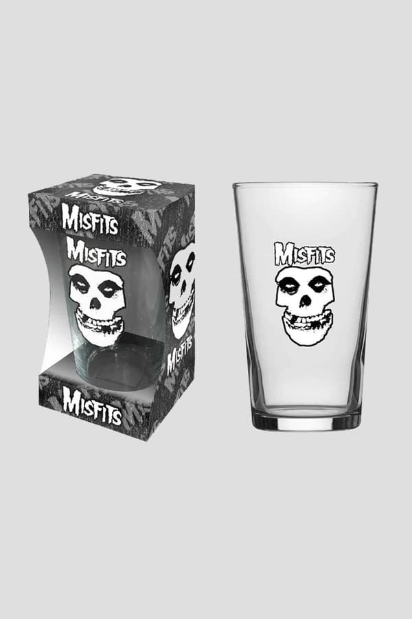 Misfits Pint Glass Skull Band Logo Official Boxed One Size