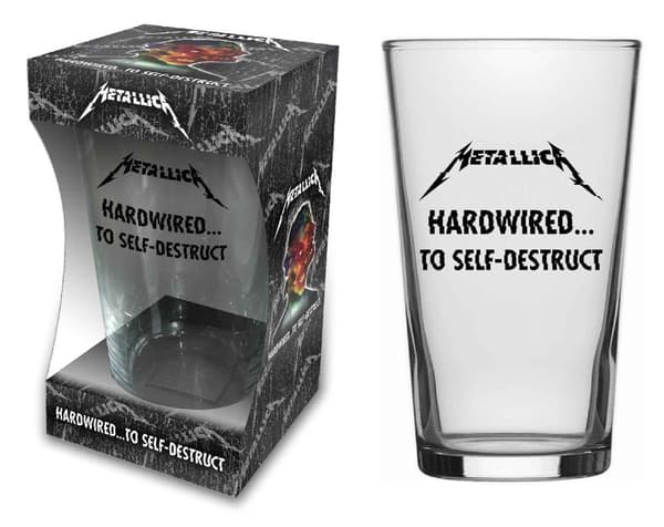 Metallica Beer Glass Hardwired To Self Destruct Band Logo Official Boxed One Size