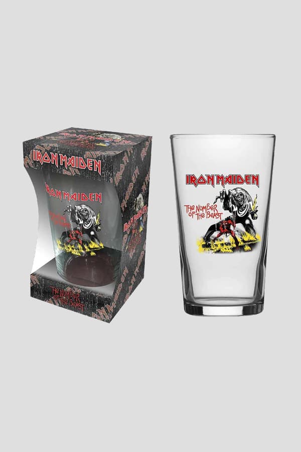 Iron Maiden Pint Glass Number Of The Beast Band Logo Official Boxed One Size