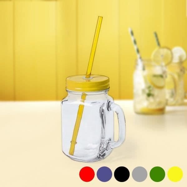 Karaffglas med handtag och sugrör 500 ml - Glashandtag Original glascocktailkopp Färg - Svart