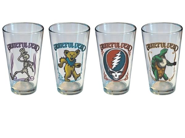Grateful Dead: Classic Covers 16 Oz 4 Pack Pint Glasses (Terrapin. Stealie. Bear. Skeleton)