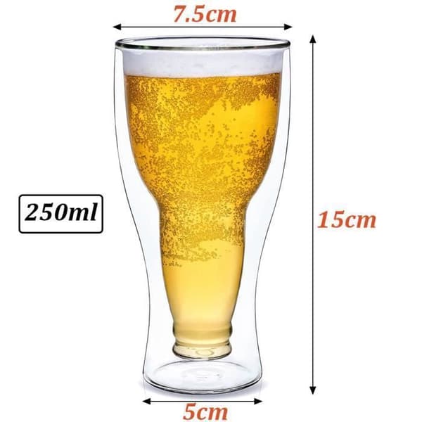 2st Verre för öl med dubbelvägg upp och ner - transparenta dubbelväggiga muggar 250 ml för öl, drycker, kaffe