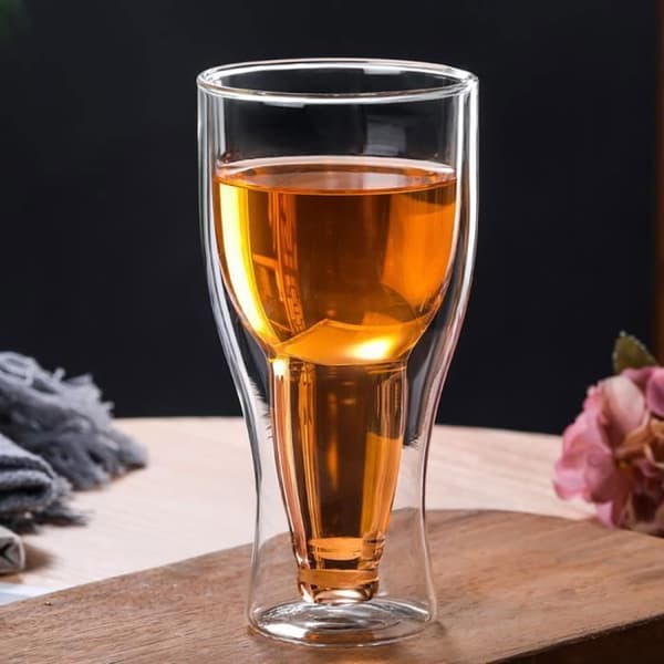 2st Verre för öl med dubbelvägg upp och ner - transparenta dubbelväggiga muggar 250 ml för öl, drycker, kaffe