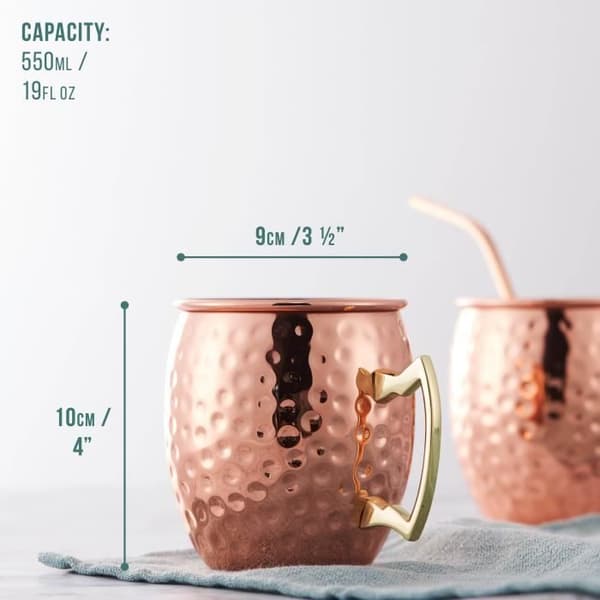 Moscow mule-set - Oak &amp; Steel - 9 delar - 4 koppar i koppar - 4 sugrör i metall - Oförstörbar