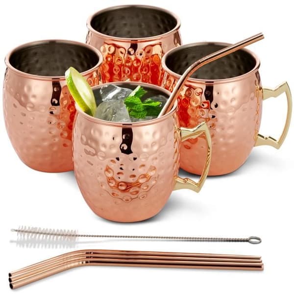 Moscow mule-set - Oak &amp; Steel - 9 delar - 4 koppar i koppar - 4 sugrör i metall - Oförstörbar