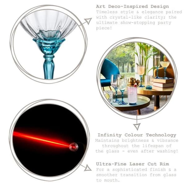 6x Blå 240 ml Florian Champagne Cocktail Coupes - Antik Glas Espresso Martini Prosecco Wine Gin Coupe Glass Set-Cad