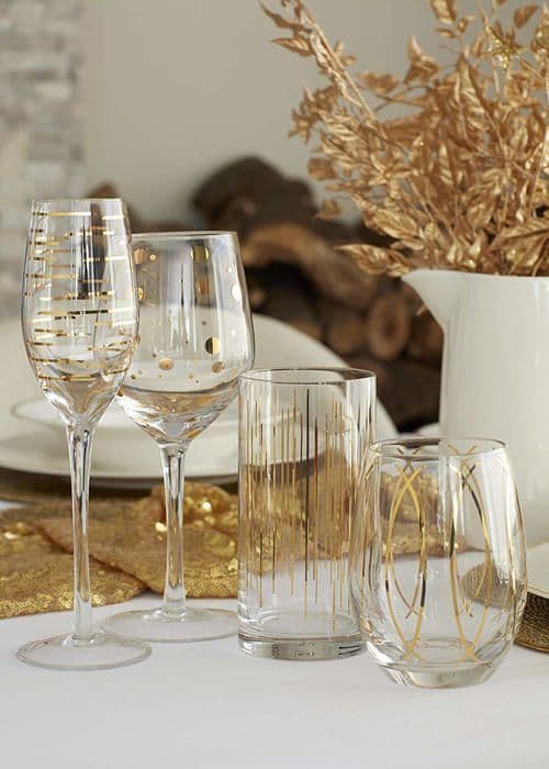 Kreativa toppar - 5140628 - Mikasa 'Cheers' Set med 4 Gravel Crystal Highball-glasögon, 470 ML - Guldeffekt