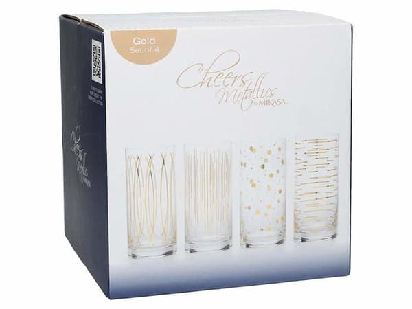 Kreativa toppar - 5140628 - Mikasa 'Cheers' Set med 4 Gravel Crystal Highball-glasögon, 470 ML - Guldeffekt
