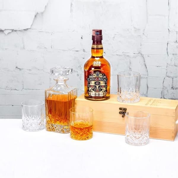 Whiskykaraff, 750 ml flaska med 6x 300 ml whiskyglas, kristallkaraff, 7 delar