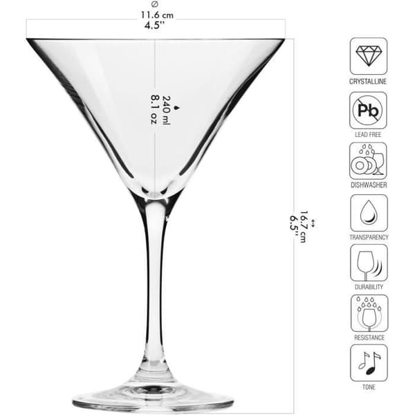 Verres à Martini - KROSNO - Avant Garde - 240 ML - Lot de 6 - Kristallklart Transparent