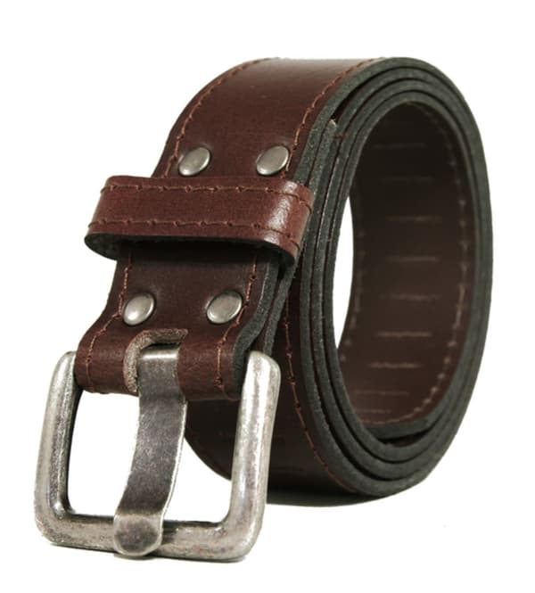 Brunt 35mm jeansbälte i kalvskinn 115 cm (midjemått)