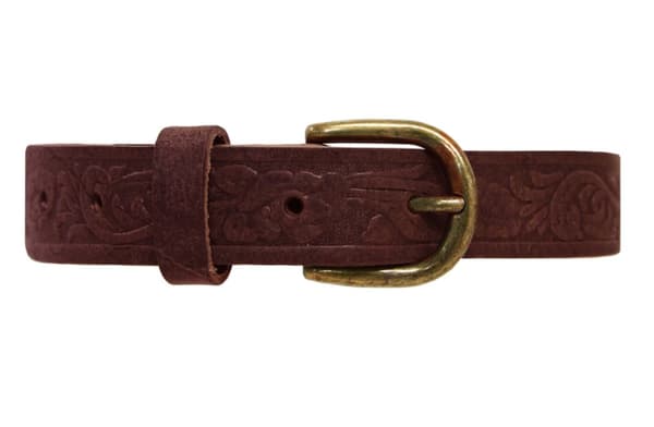Vinrött 25mm damskärp i kalvläder 85 cm (midjemått)