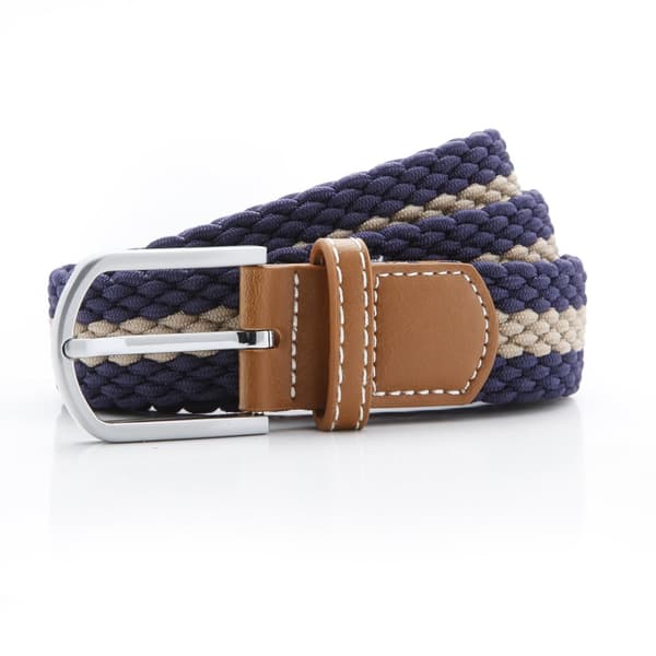 Asquith & Fox Bälte för män med tvåfärgad rand och flätning i stretch Navy/Khaki One Size