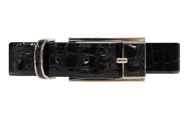 Svart 30mm damskärp i lackerad kalvläder (80cm)