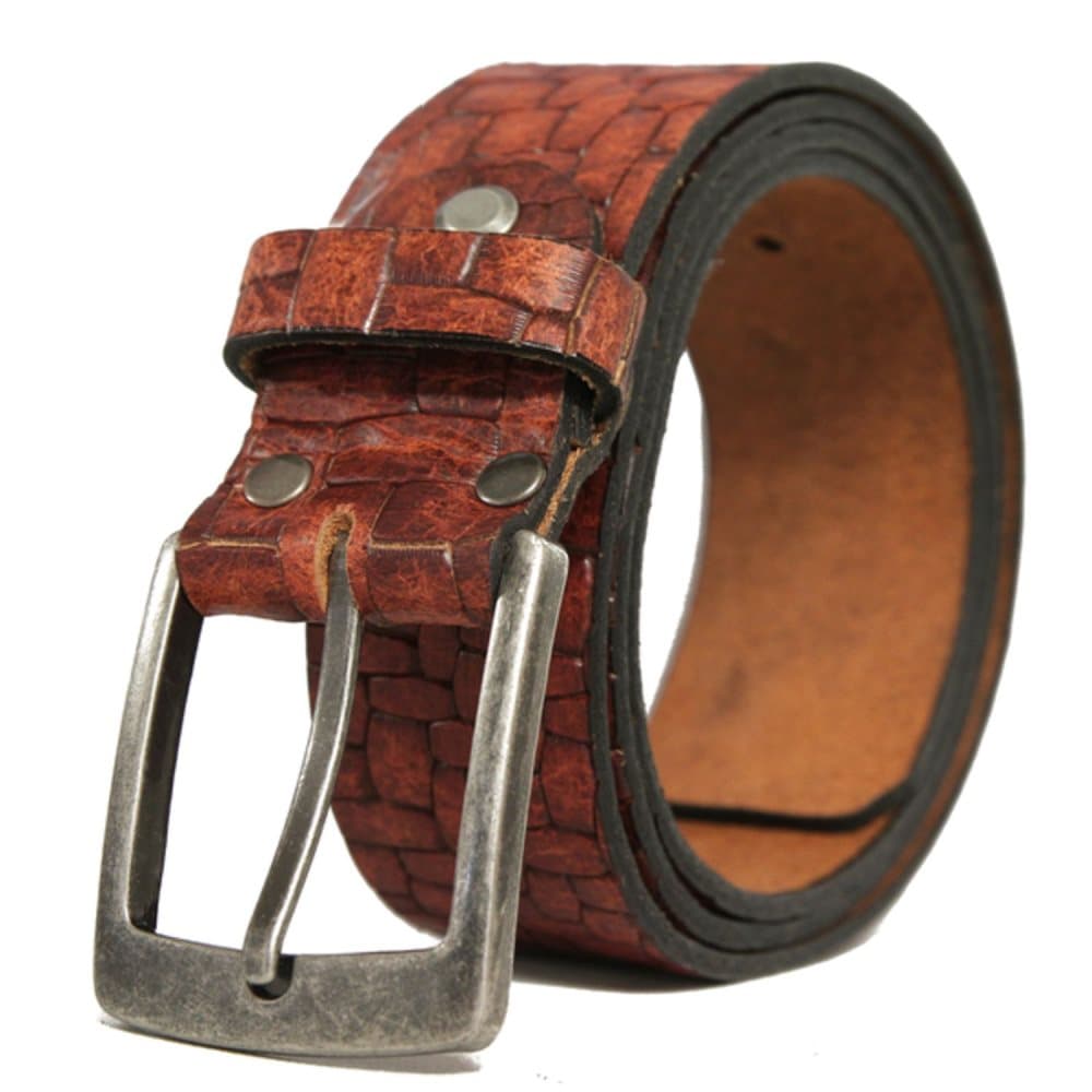 Konjaksbrunt 35mm crocco jeansbälte i kalvläder
