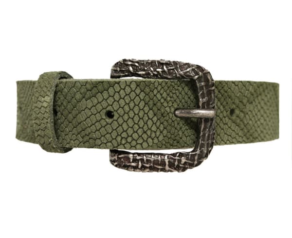 Grönt 25mm croccomönstrat damskärp i kalvläder