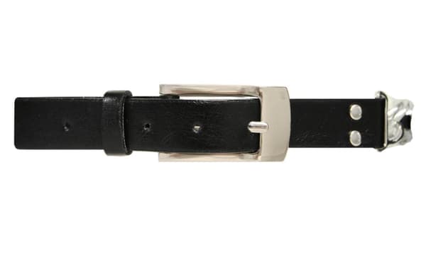Svart 15mm damskärp i kalvläder med kromad kedja