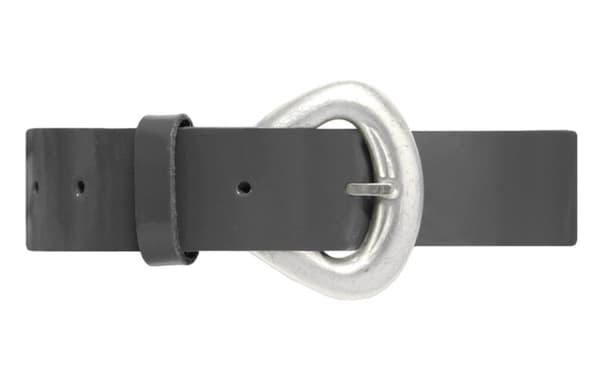 Grått 30mm damskärp i lackad kalvläder