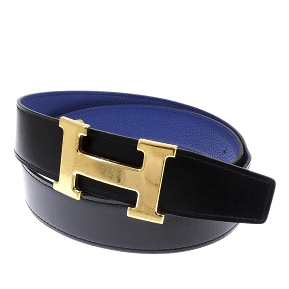 Hermes H Reversible Leather Belt Blue