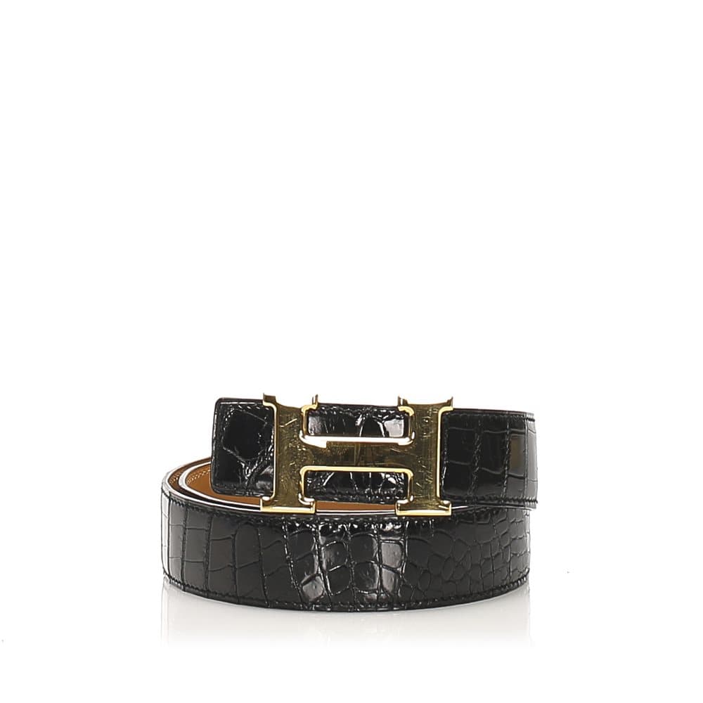 Hermes H Reversible Leather Belt Black