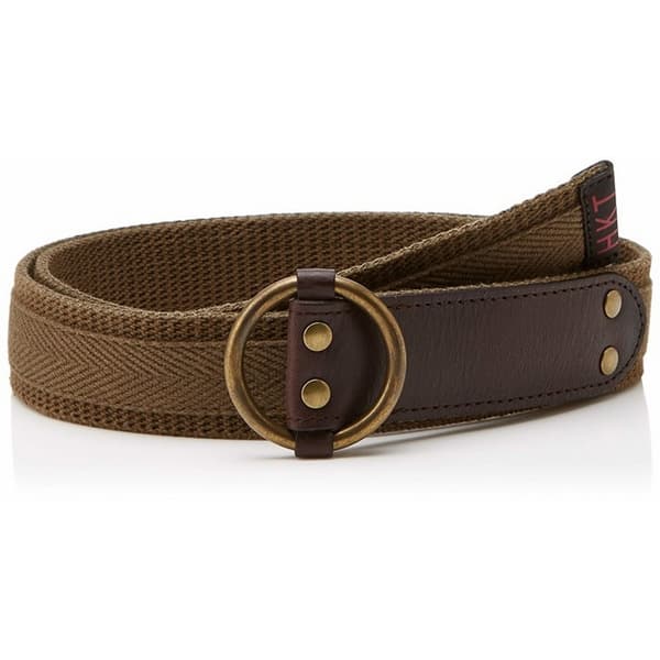 Hackett Mens London Washed Leather Canvas Belt Olive S