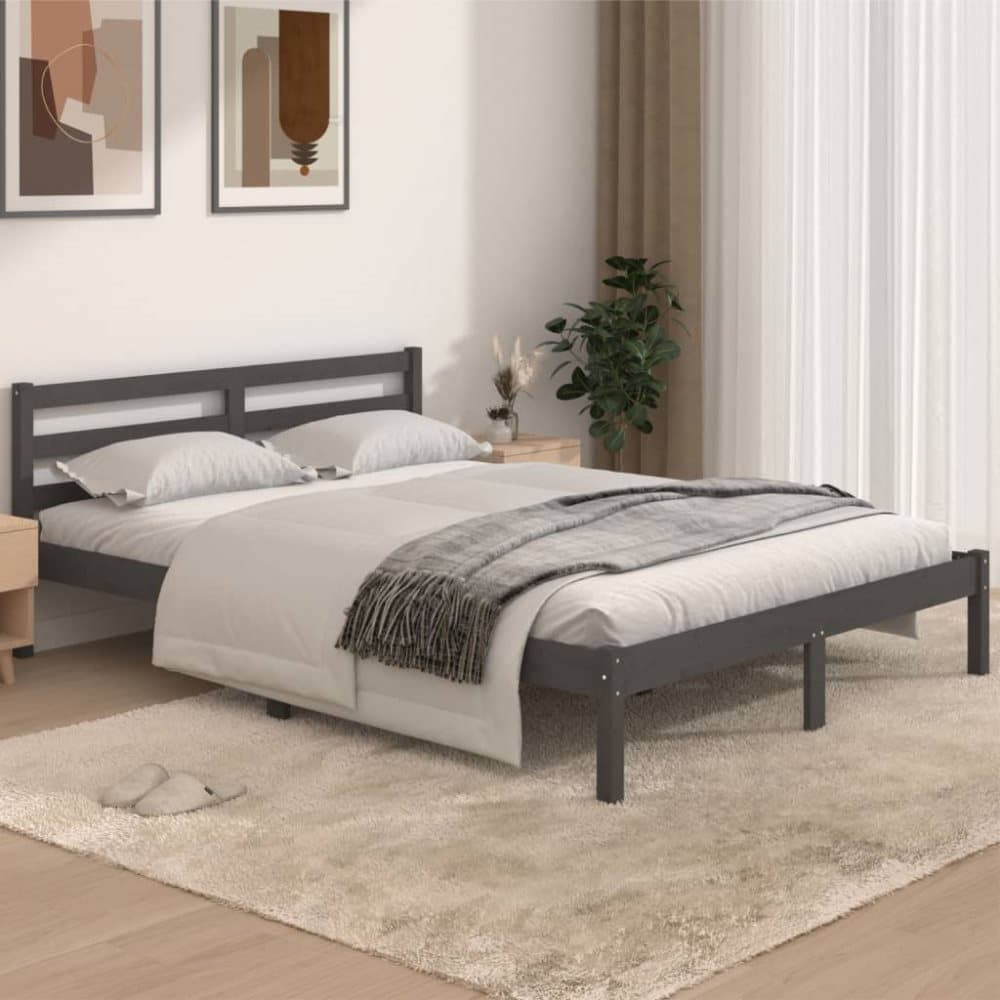 810412 Bed Frame Solid Wood Pine 140x190 cm Grey