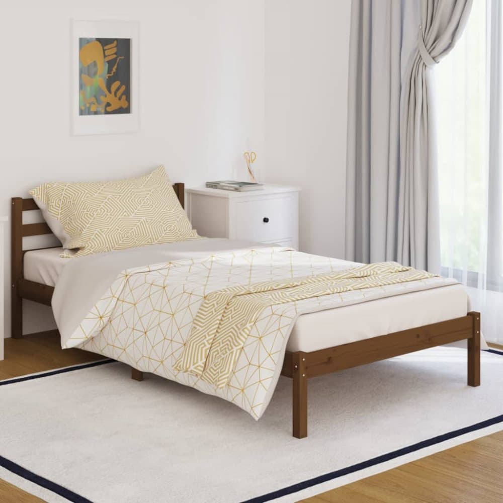 810423 Bed Frame Solid Wood Pine 100x200 cm Honey Brown