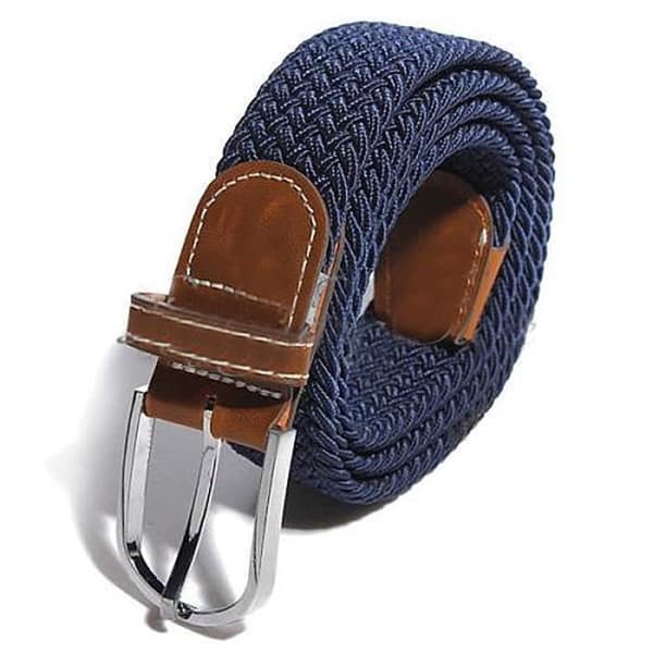 Män Läder Canvas Bälte Spänne Bältesrem Elastiskt Bälte Marinblå