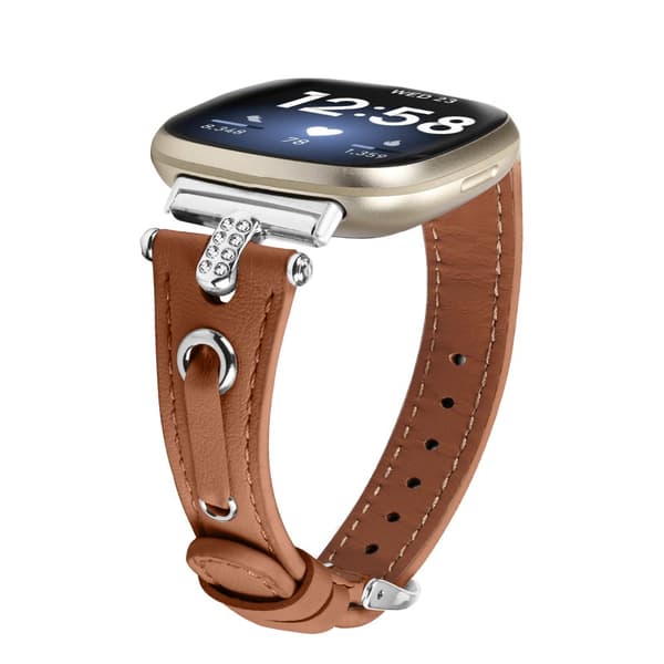 INF Fitbit Versa 3/4 läder klockarmband med T-formad Rhinestone Design