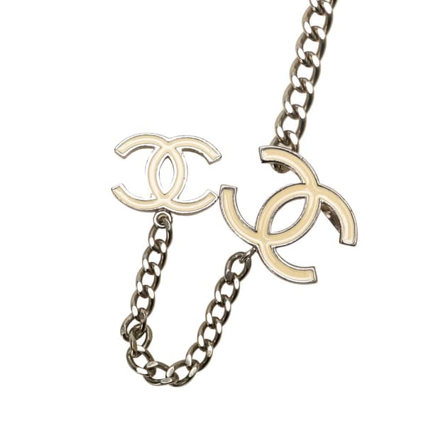 Pre-owned Chanel Silver Plated and Enamel CC Chain Link Belt Silver