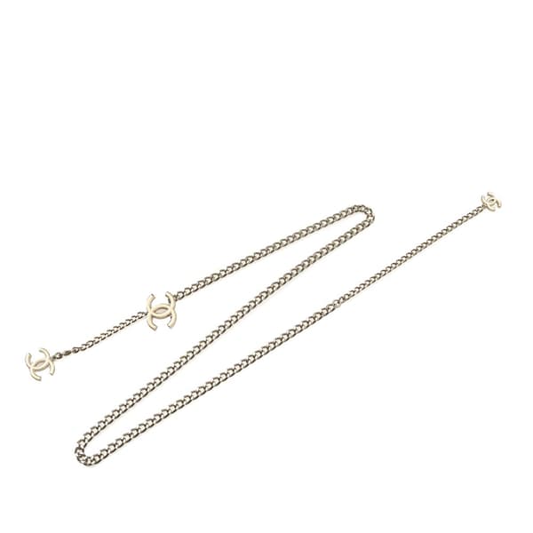 Pre-owned Chanel Silver Plated and Enamel CC Chain Link Belt Silver