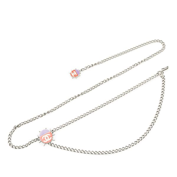Pre-owned Chanel Silver Plated and Enamel CC Ladybug Chain Link Belt Silver