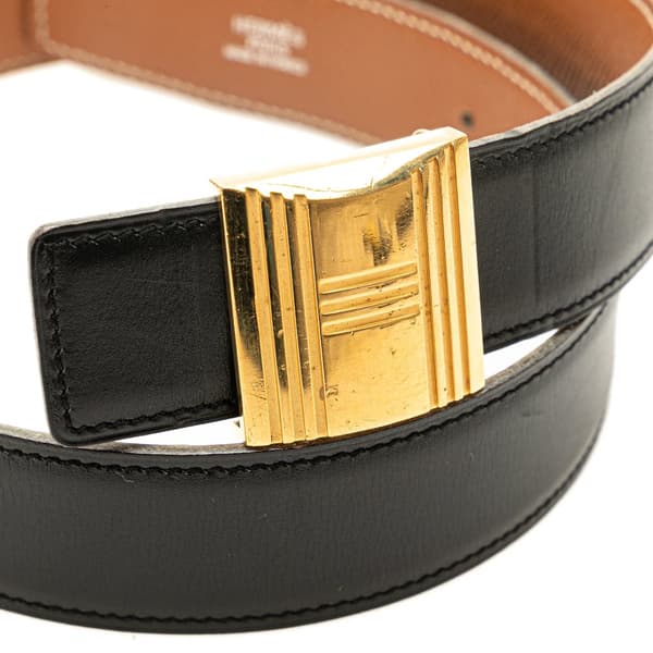 Pre-owned Hermès Togo Box Calf Cadena H Reversible Belt Black