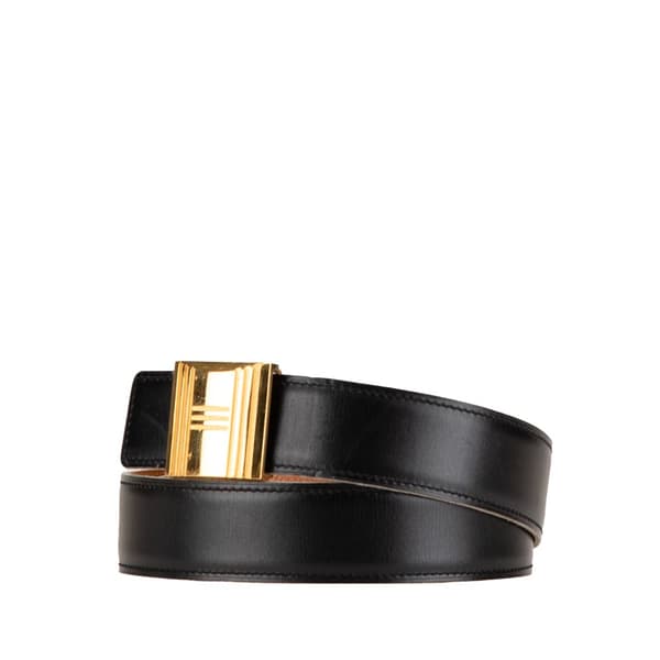 Pre-owned Hermès Togo Box Calf Cadena H Reversible Belt Black