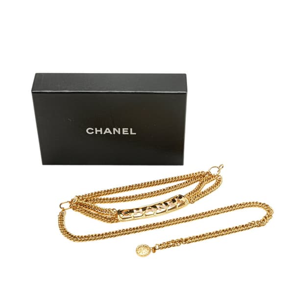 Pre-owned Chanel Gold Plated Logo Plate Chain Belt Gold