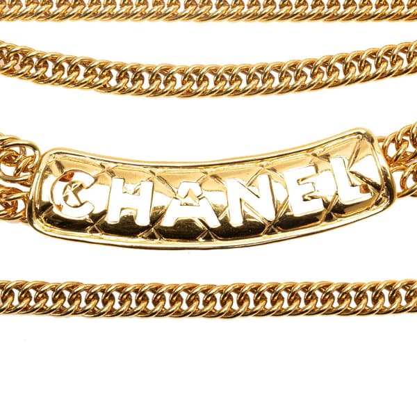 Pre-owned Chanel Gold Plated Logo Plate Chain Belt Gold