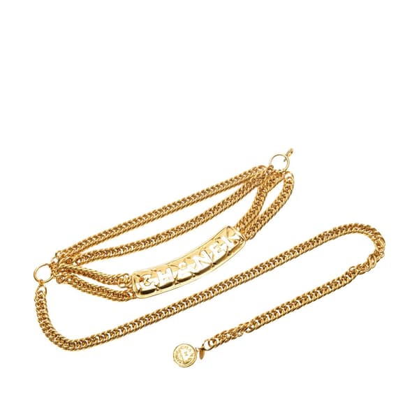 Pre-owned Chanel Gold Plated Logo Plate Chain Belt Gold