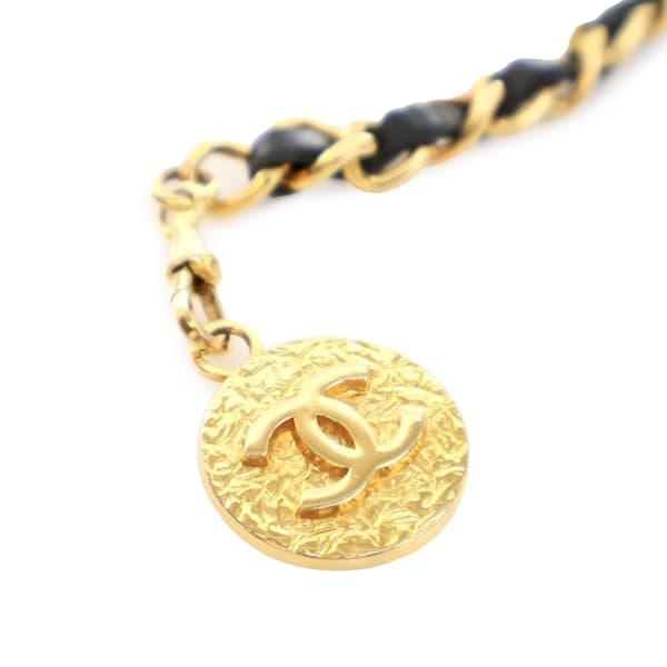 Pre-owned Chanel Gold Plated Medallion Leather Woven Chain Belt Gold