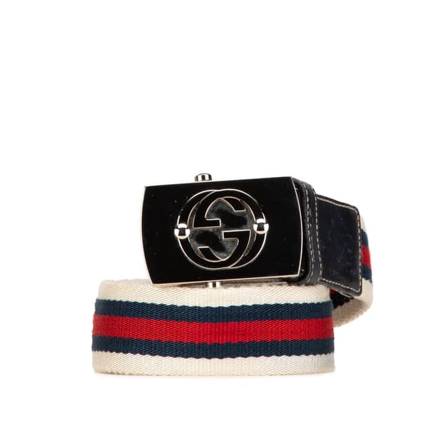Pre-owned Gucci Canvas Interlocking G Web Buckle Belt White