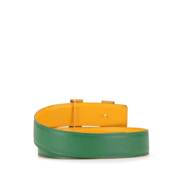 Pre-owned Hermès Courchevel Constance H Reversible Belt Green