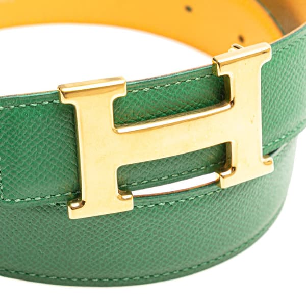 Pre-owned Hermès Courchevel Constance H Reversible Belt Green