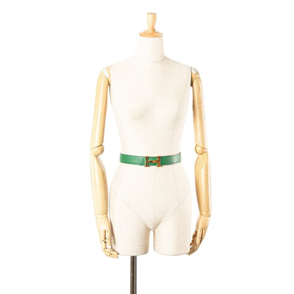Pre-owned Hermès Courchevel Constance H Reversible Belt Green
