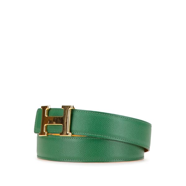 Pre-owned Hermès Courchevel Constance H Reversible Belt Green