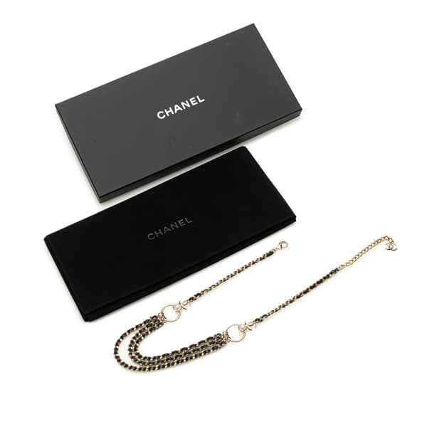 Pre-owned Chanel Gold Plated CC Pearl Leather Woven Triple Chain Belt Gold